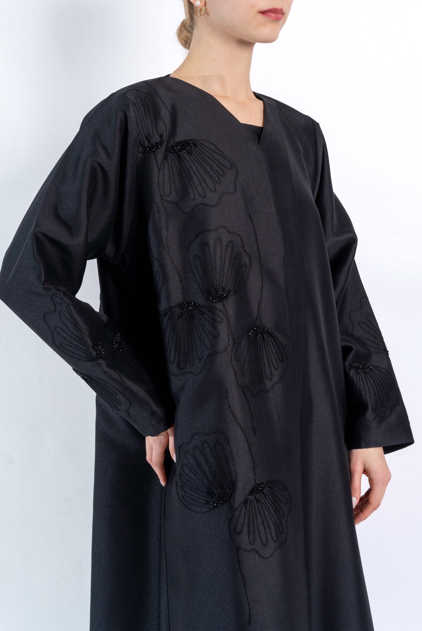 Black Floral handwork Abaya