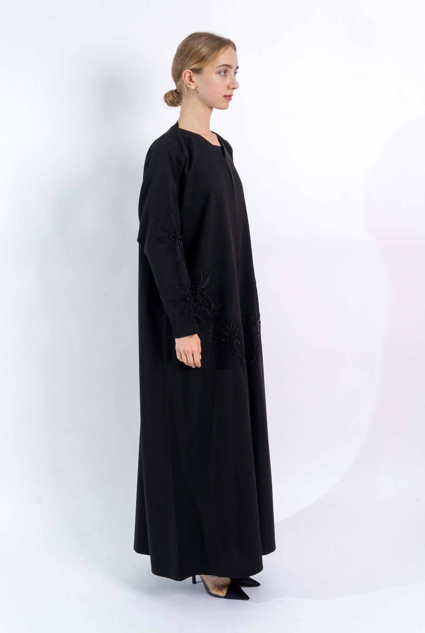 Black abaya with floral embellishment