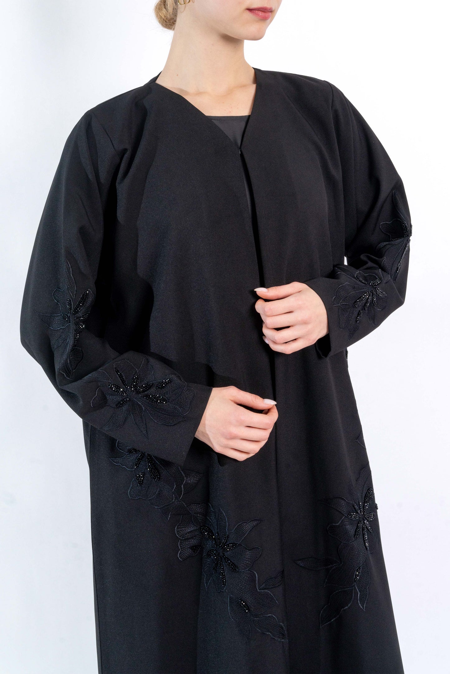 Black abaya with floral embellishment