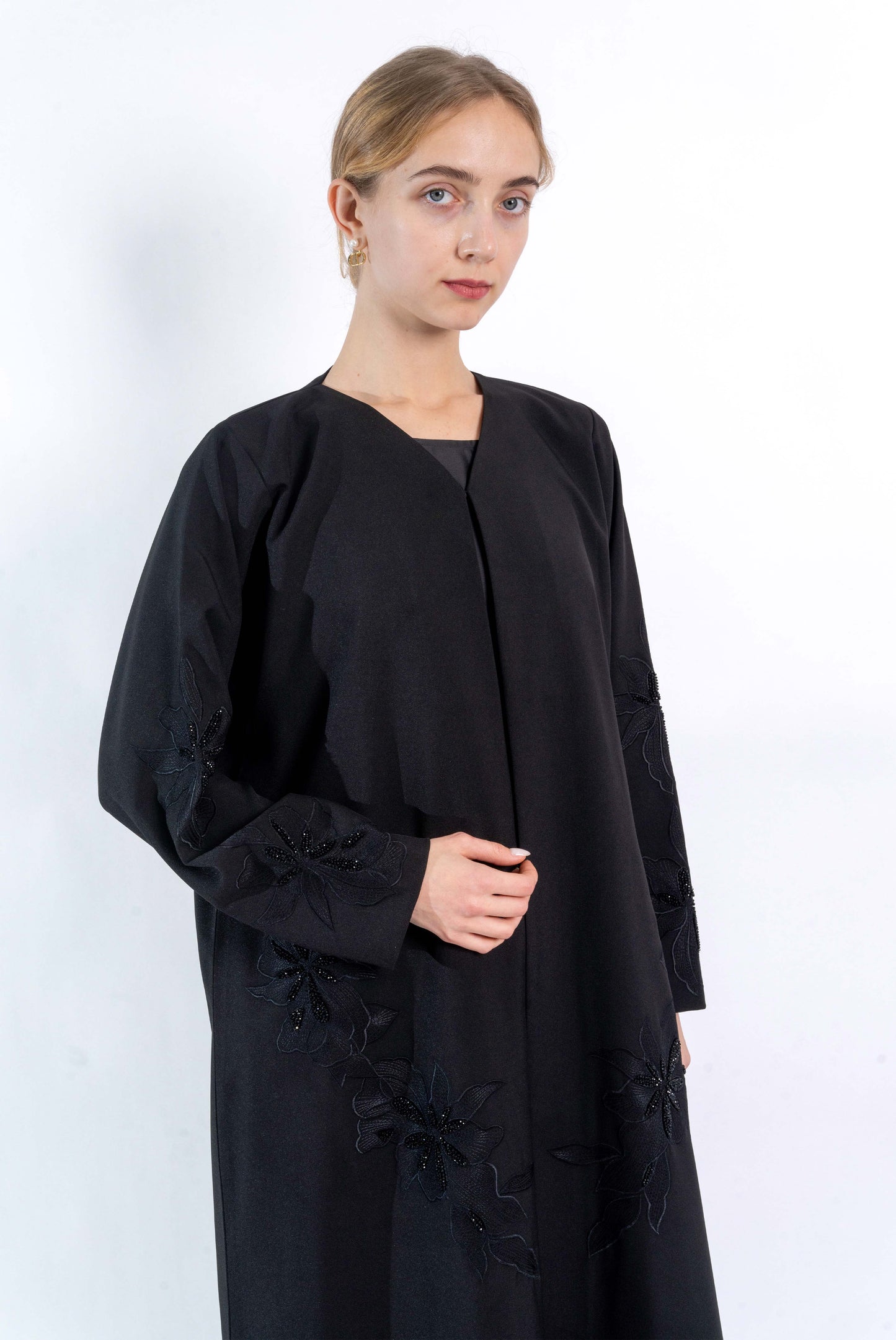 Black abaya with floral embellishment