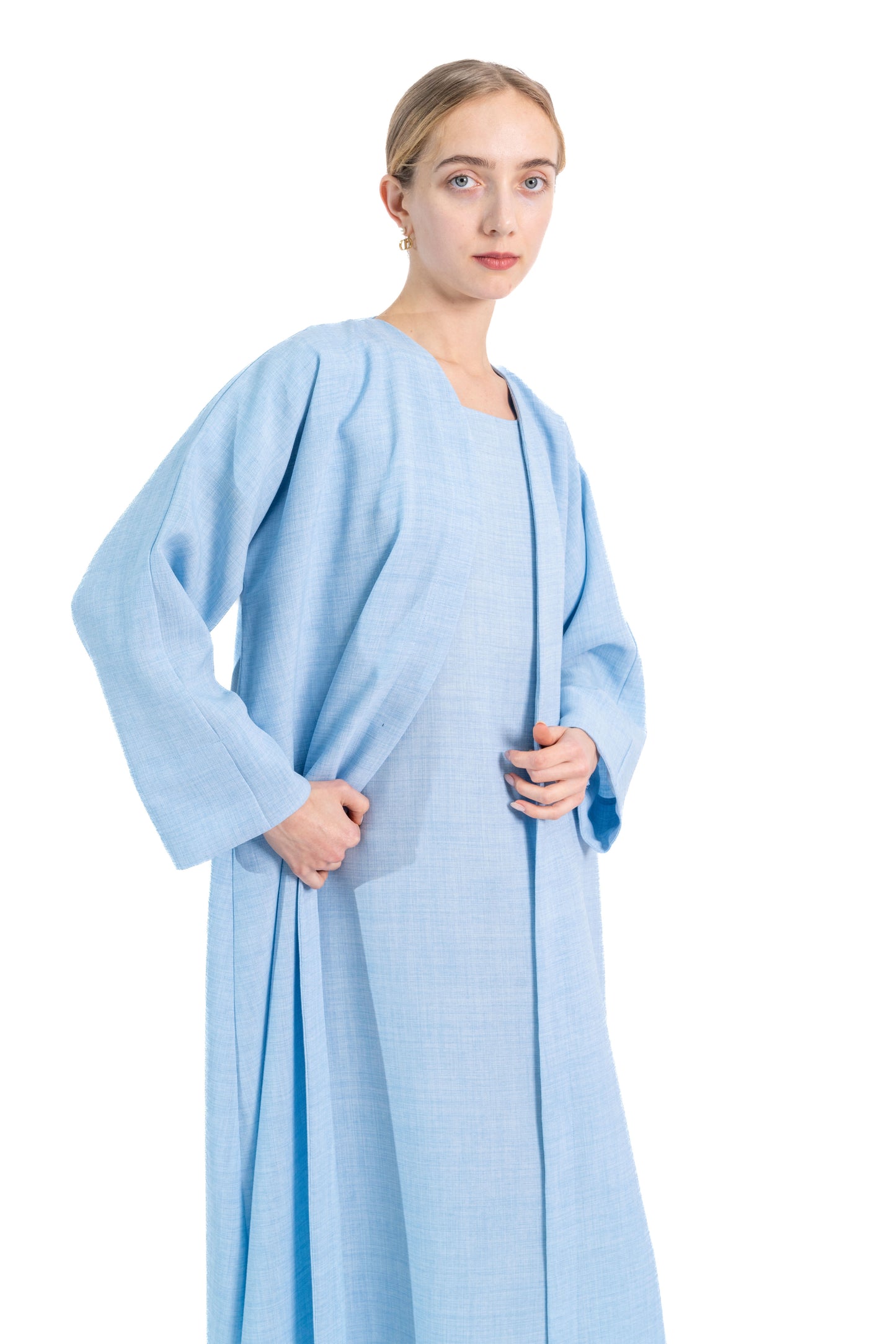 Minimal baby blue Linen Abaya