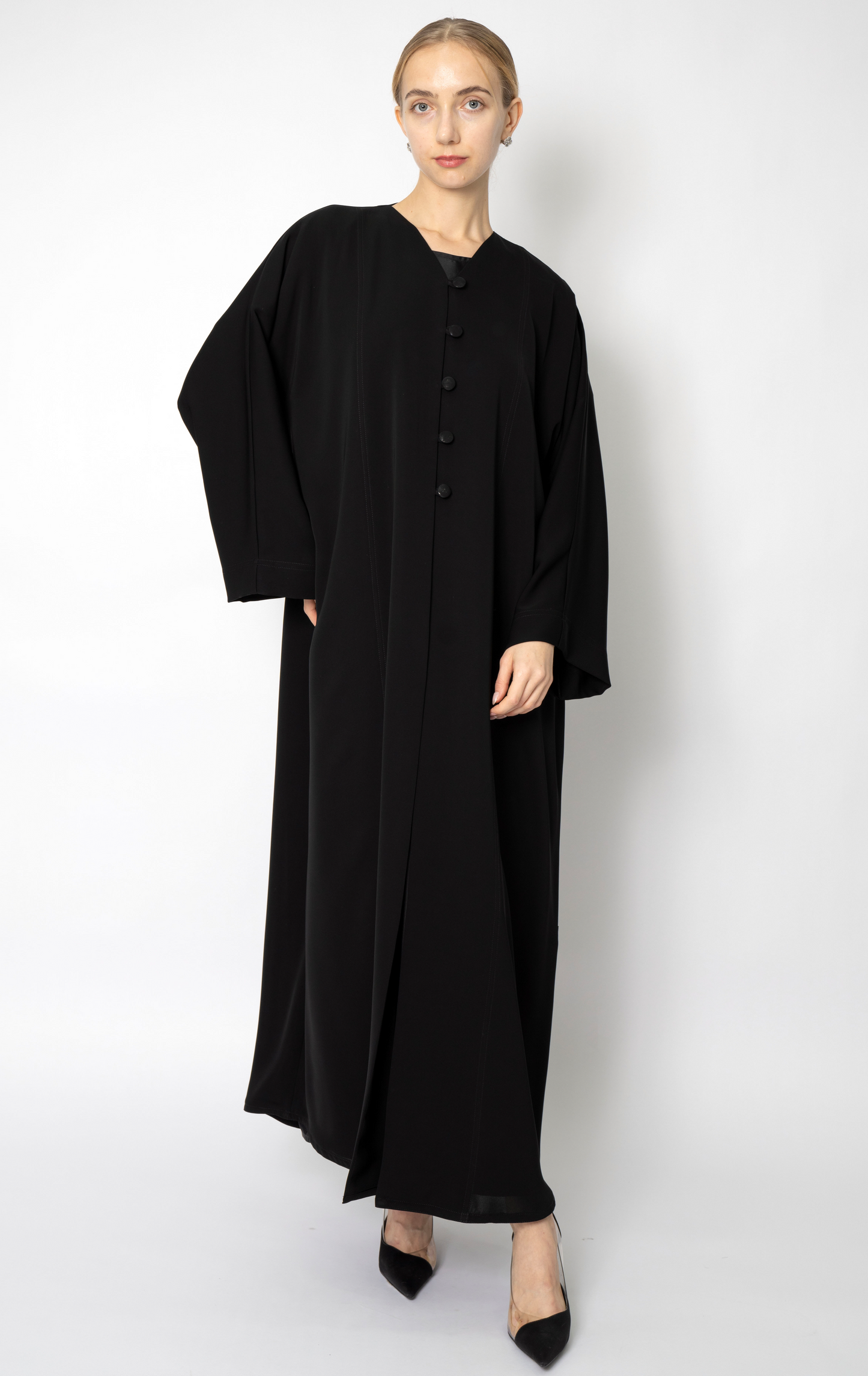 Black Button Flowy Abaya