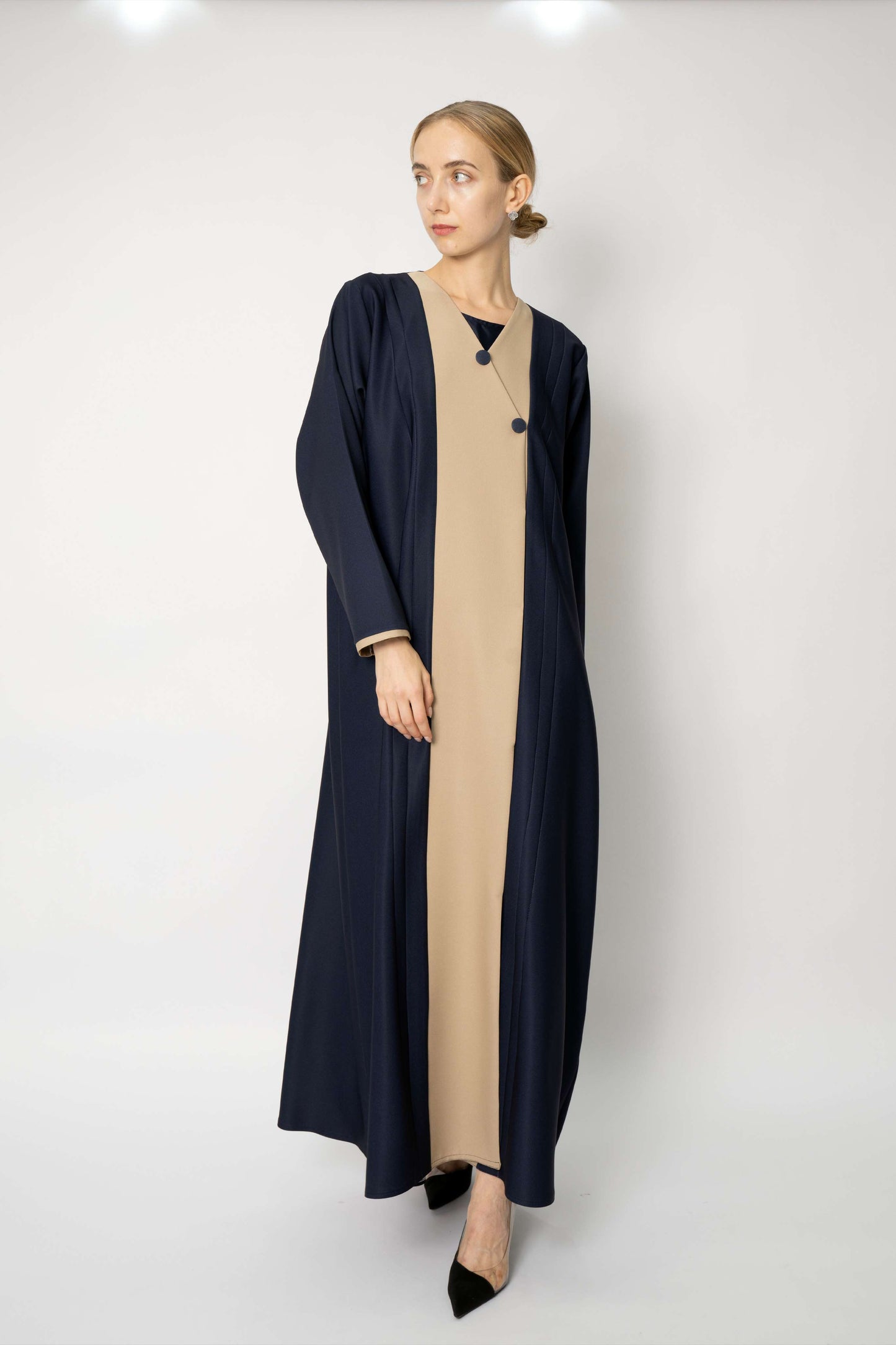 Elegant Abaya with Pleated Button Details