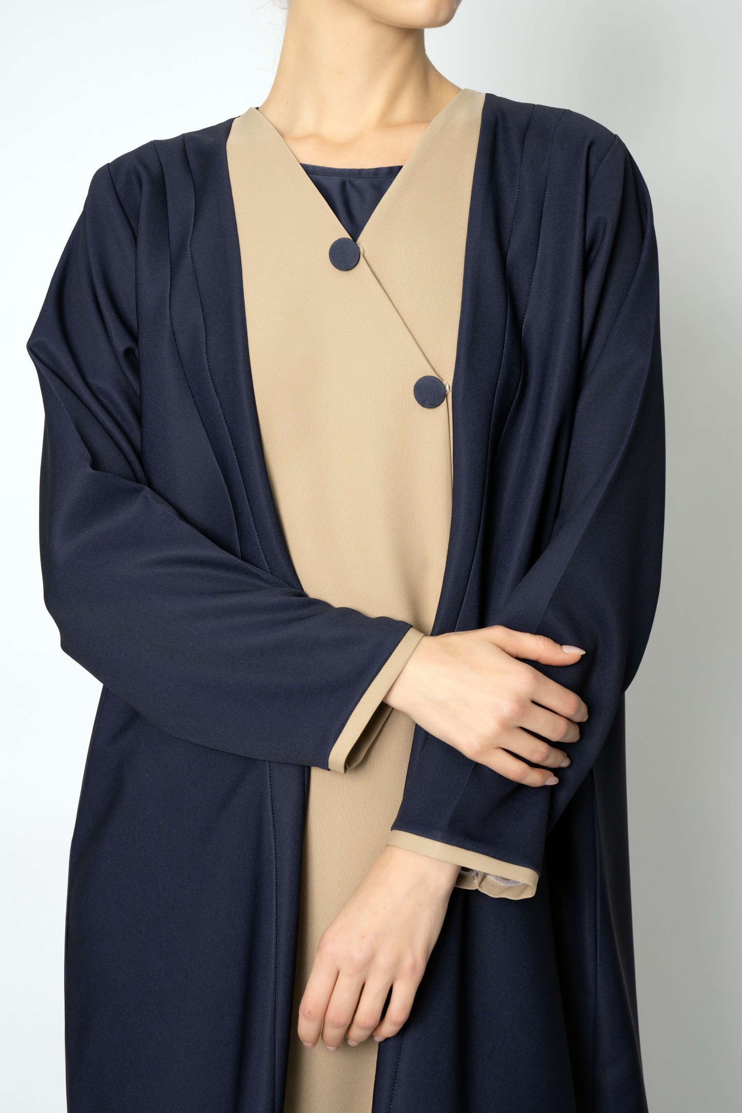 Elegant Abaya with Pleated Button Details