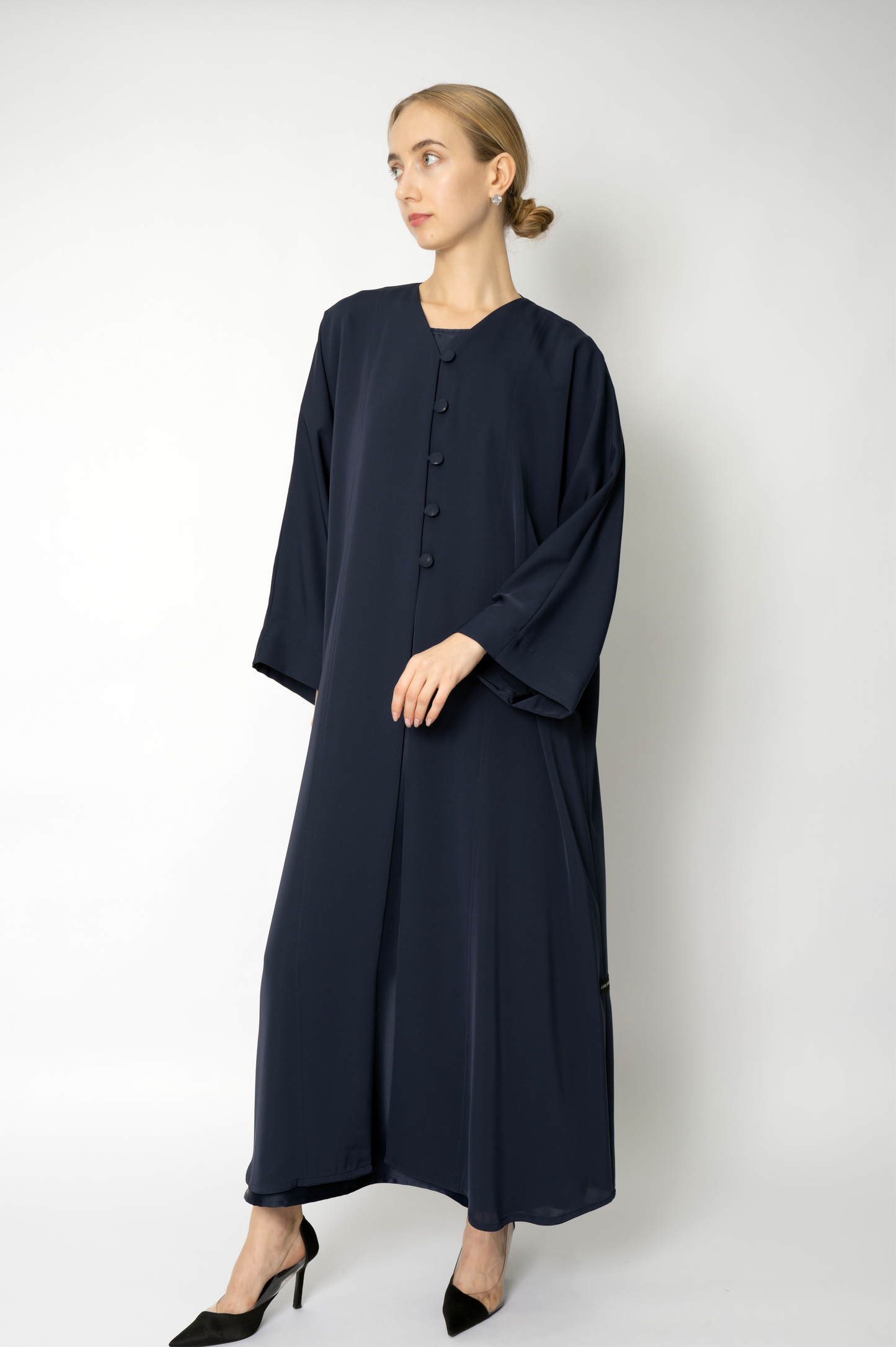 Blue Button Flowy Abaya