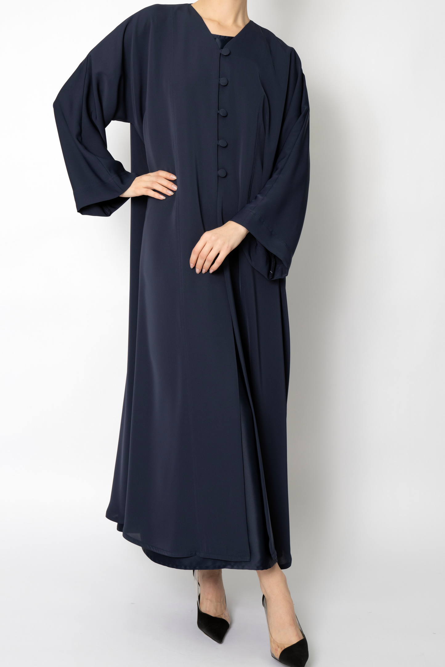 Blue Button Flowy Abaya