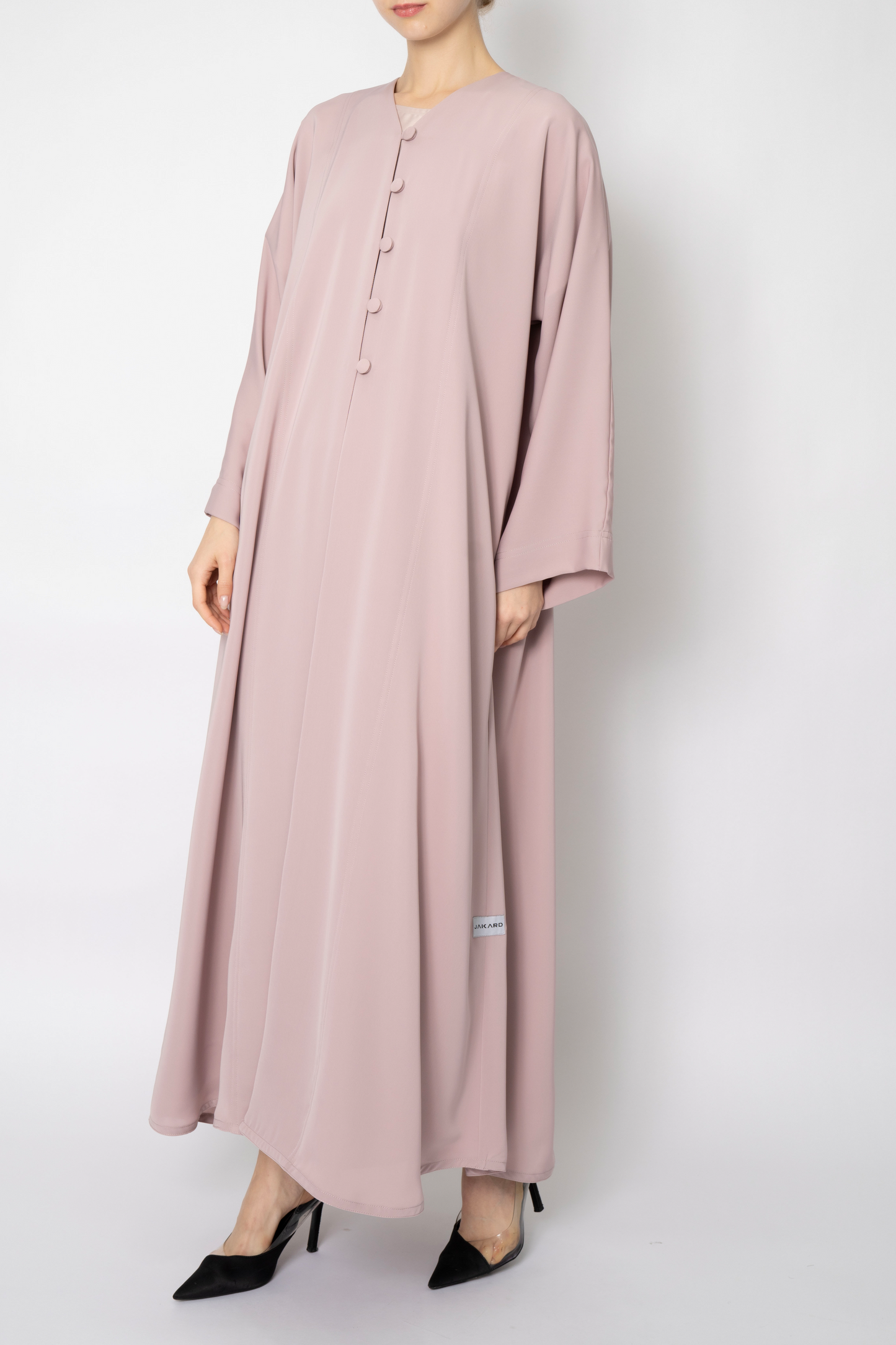 Pink Button Flowy Abaya