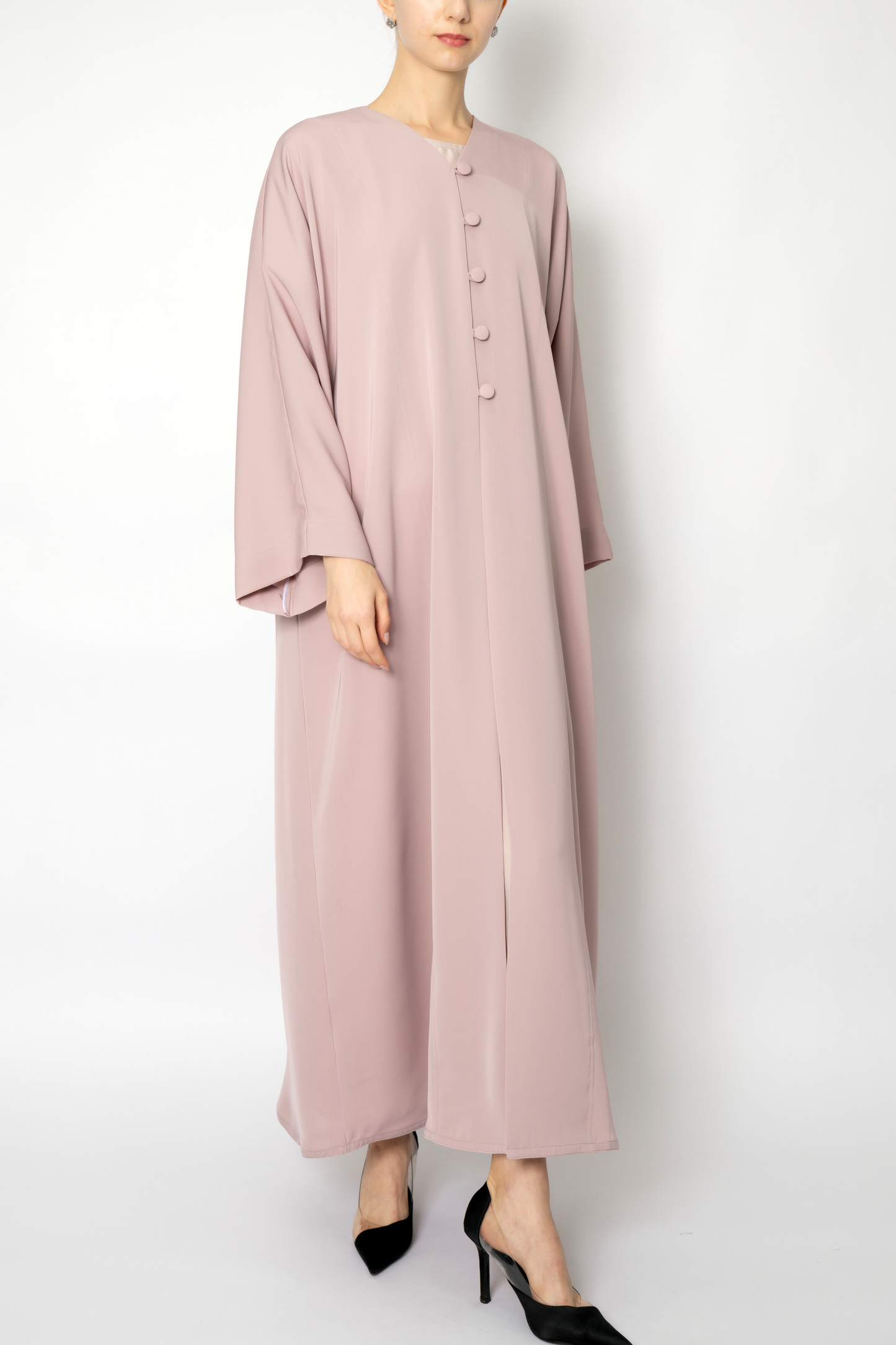 Pink Button Flowy Abaya