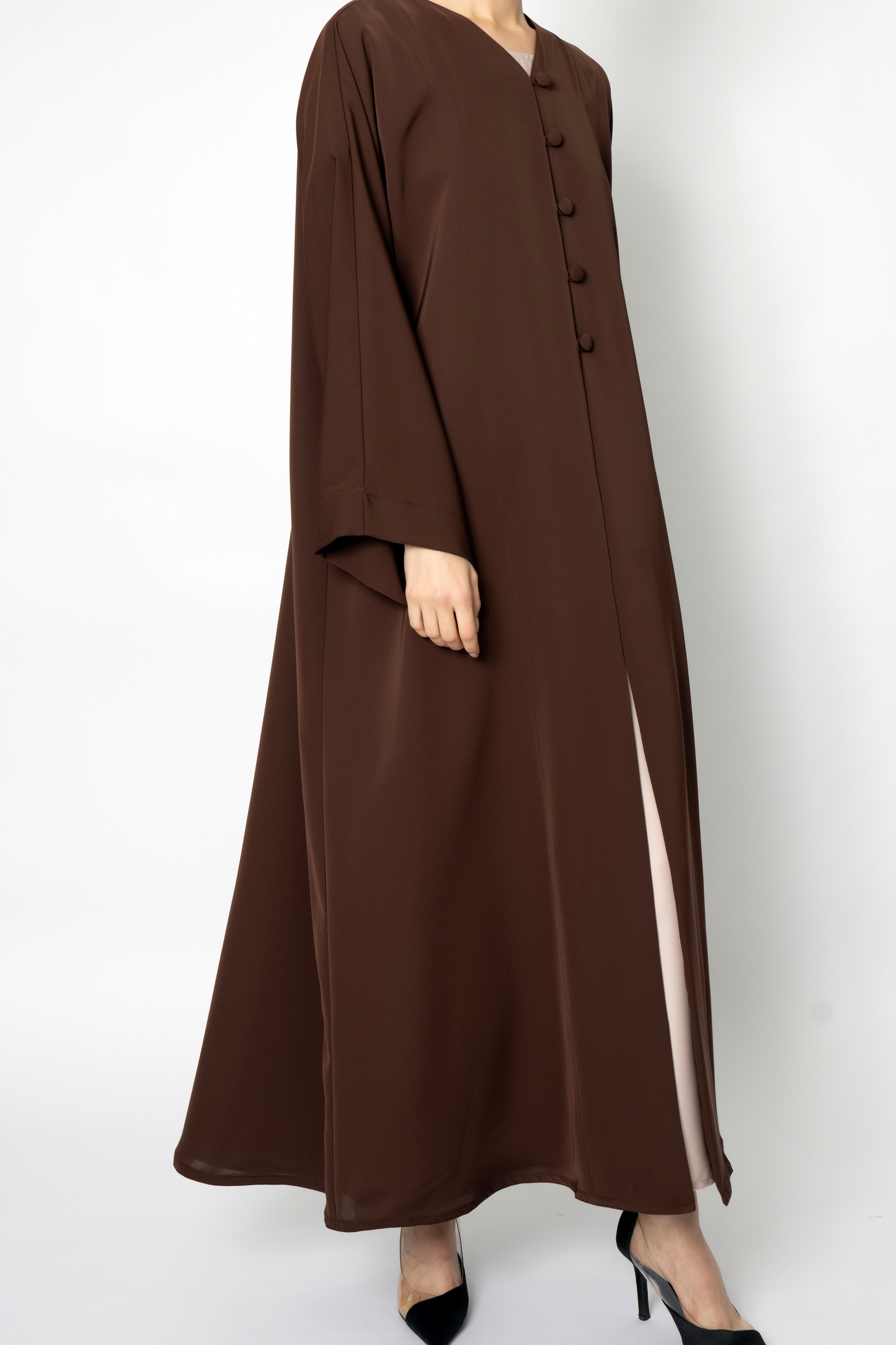 Brown Button Flowy Abaya