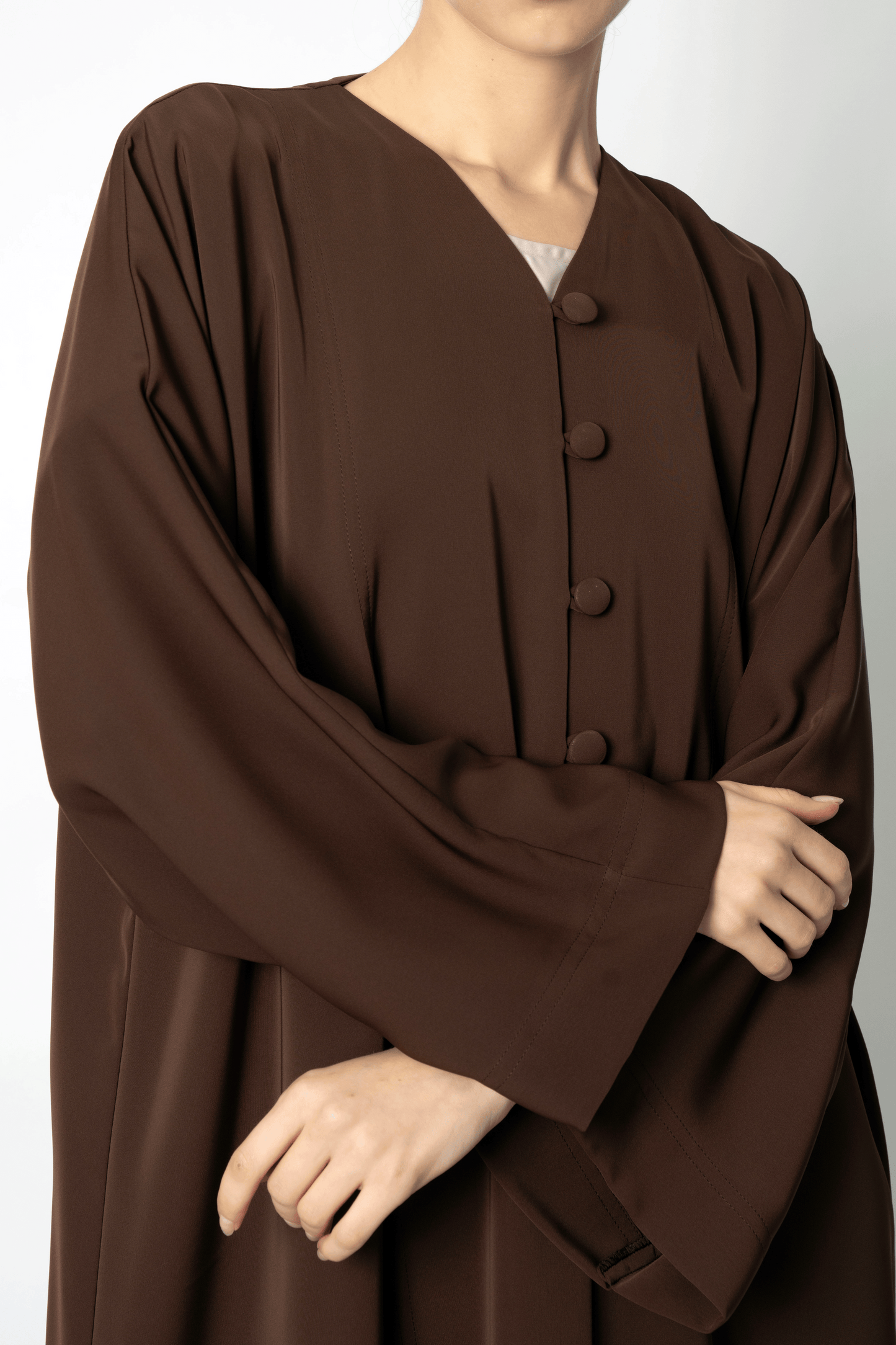 Brown Button Flowy Abaya