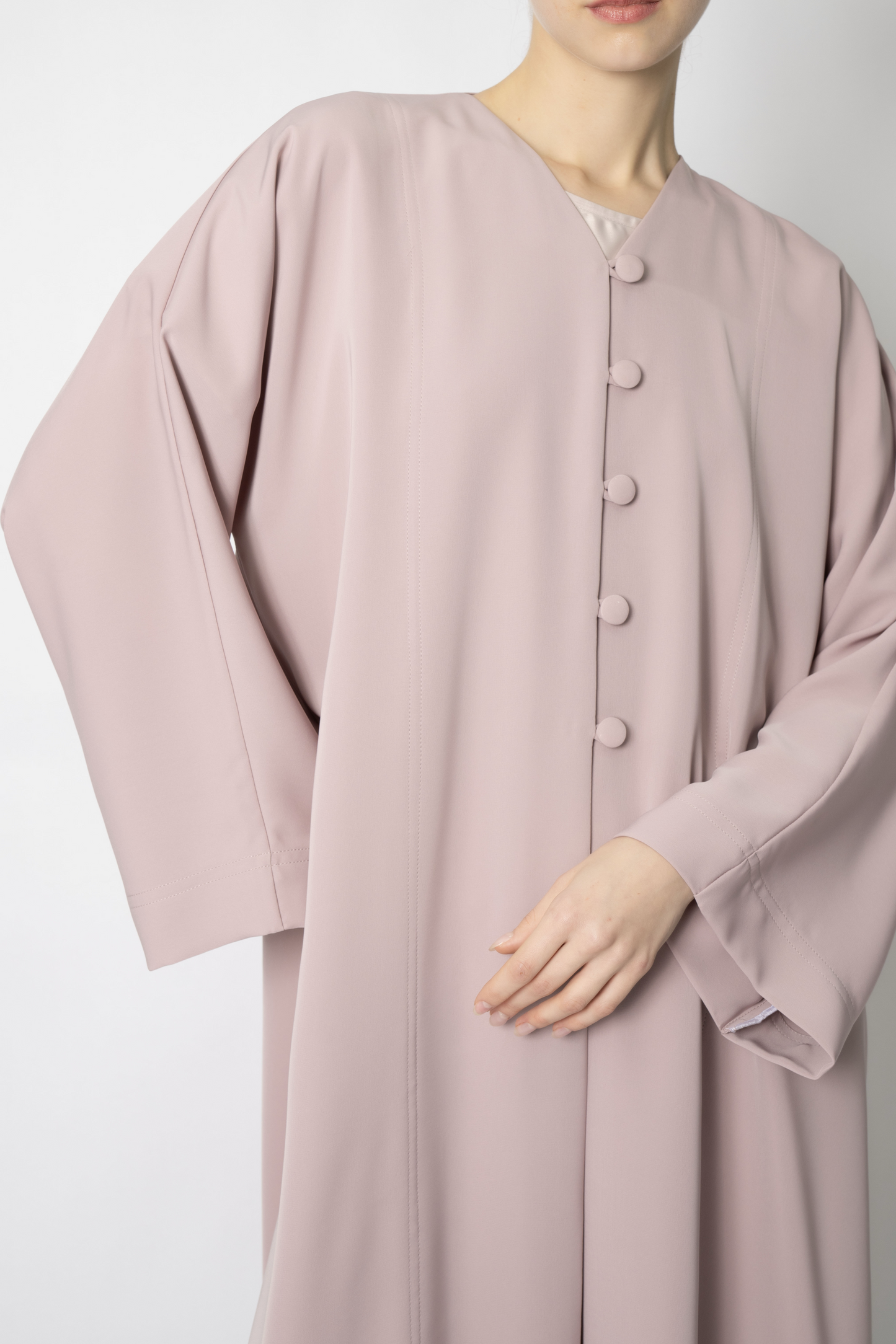 Pink Button Flowy Abaya
