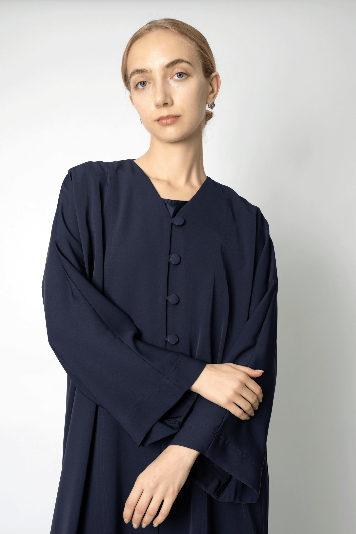 Blue Button Flowy Abaya
