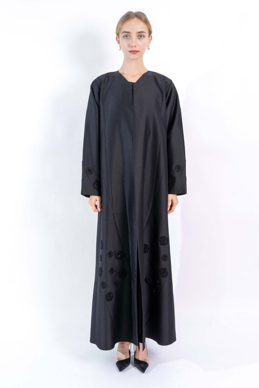 Black Abaya with floral embellishment.