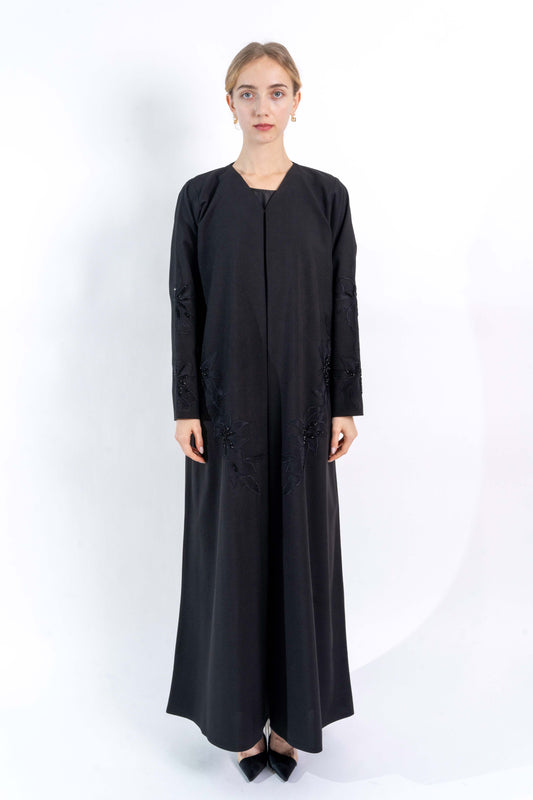 Black abaya with floral embellishment