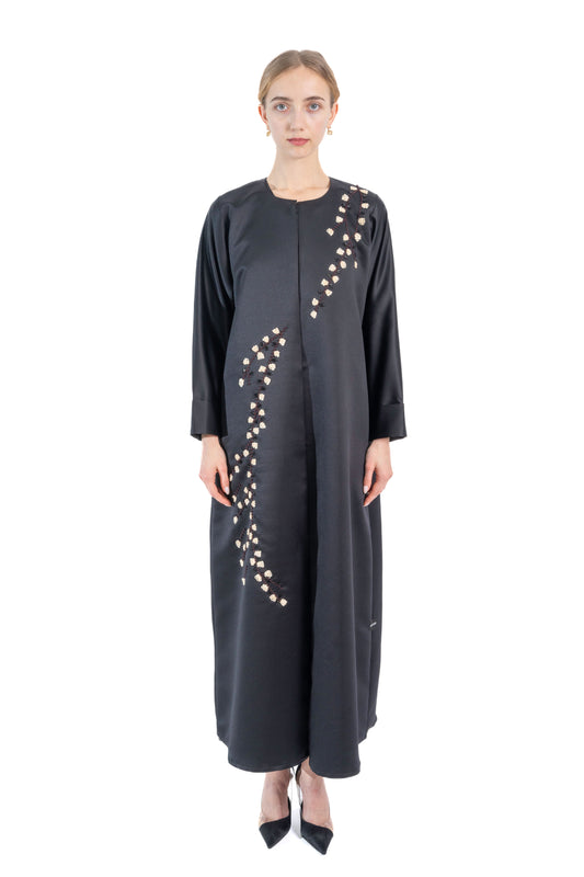 Minimal Floral Handwork Black Abaya
