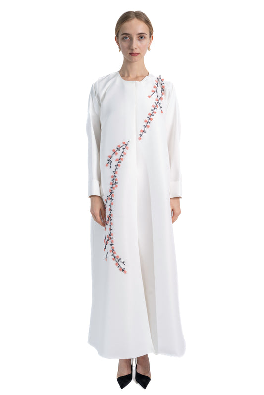 Minimal Floral Handwork White Abaya
