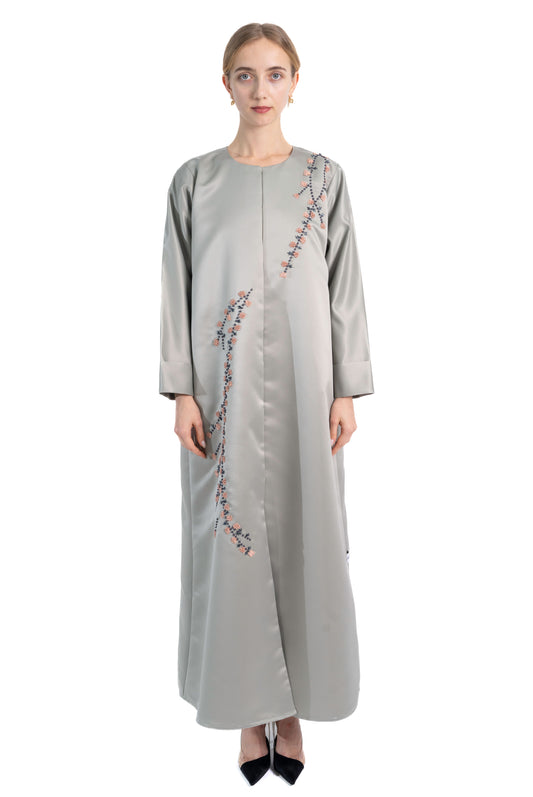Minimal Floral Handwork Green Abaya