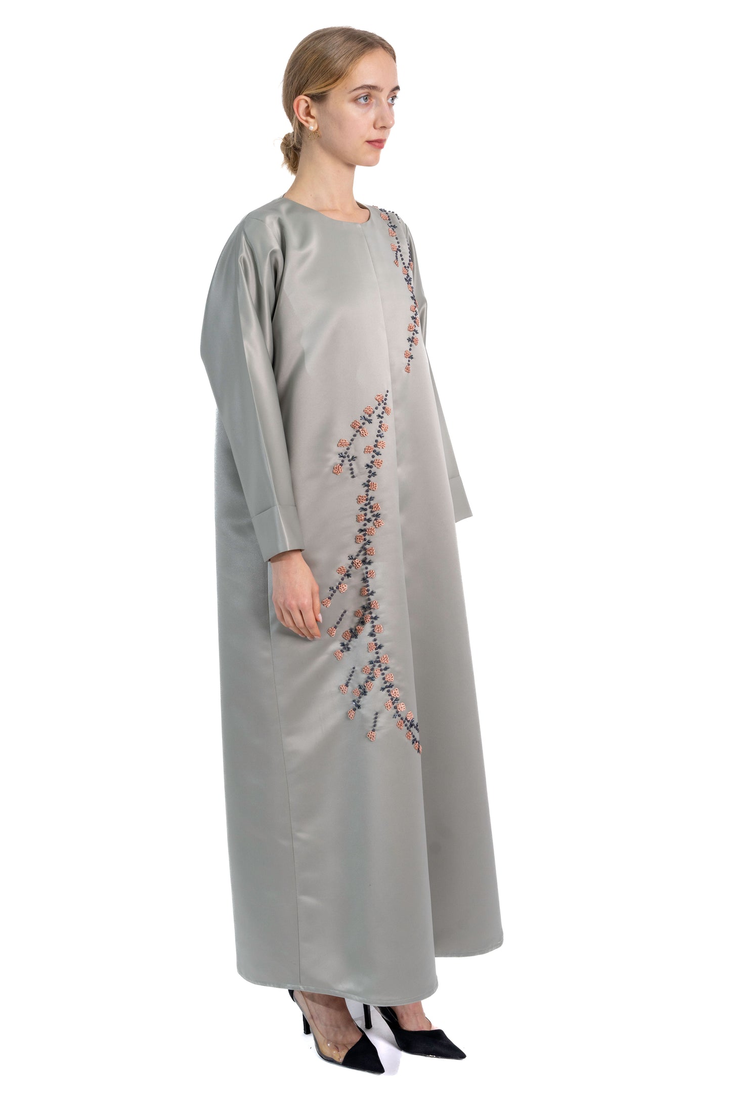 Minimal Floral Handwork Green Abaya