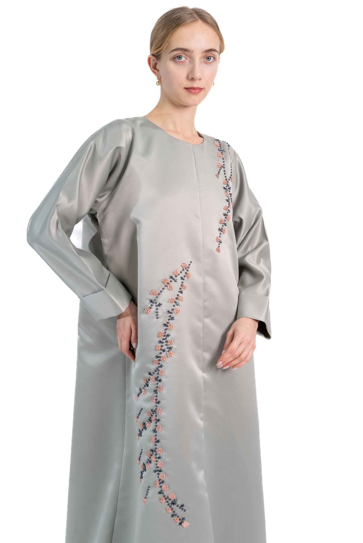 Minimal Floral Handwork Green Abaya