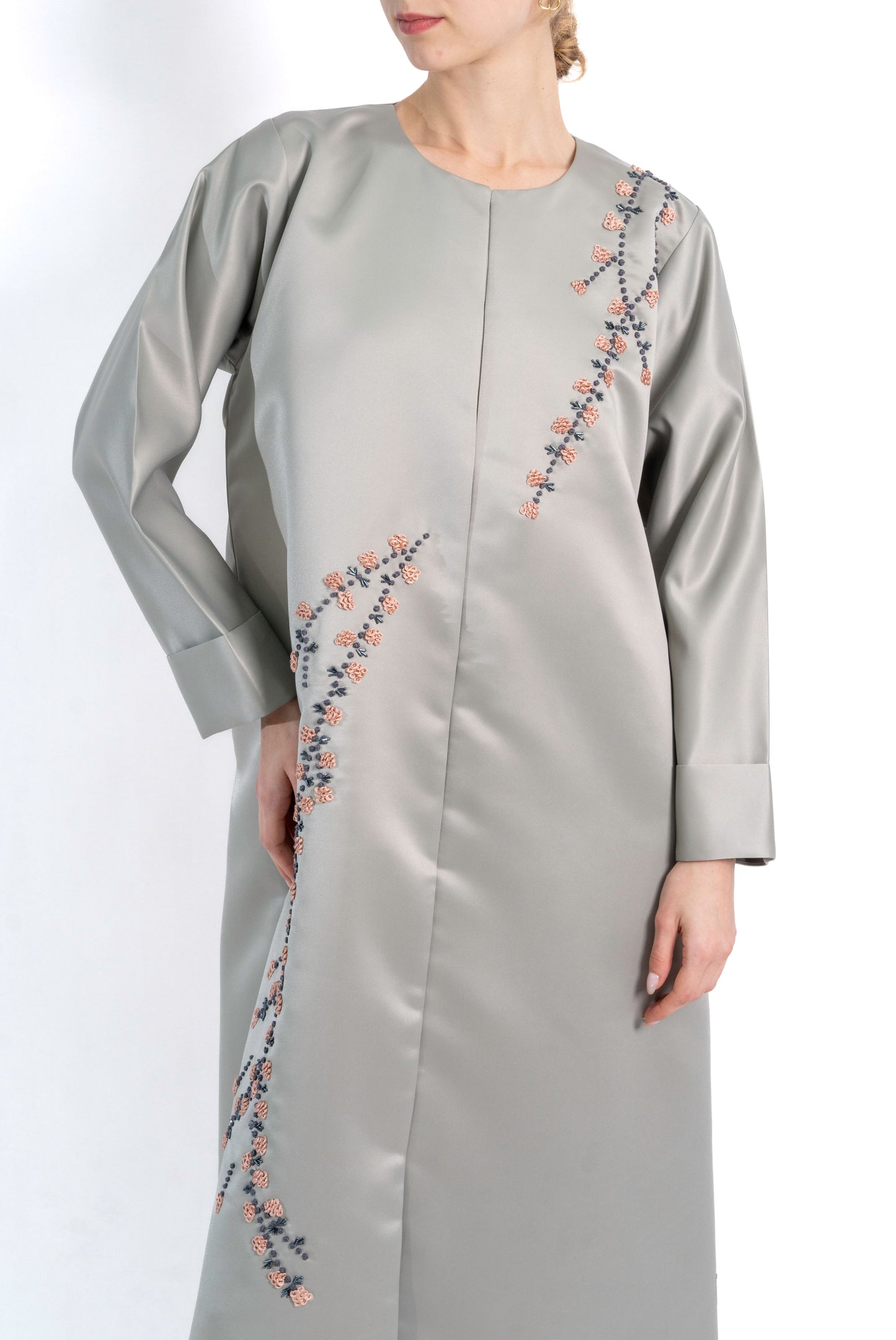 Minimal Floral Handwork Green Abaya