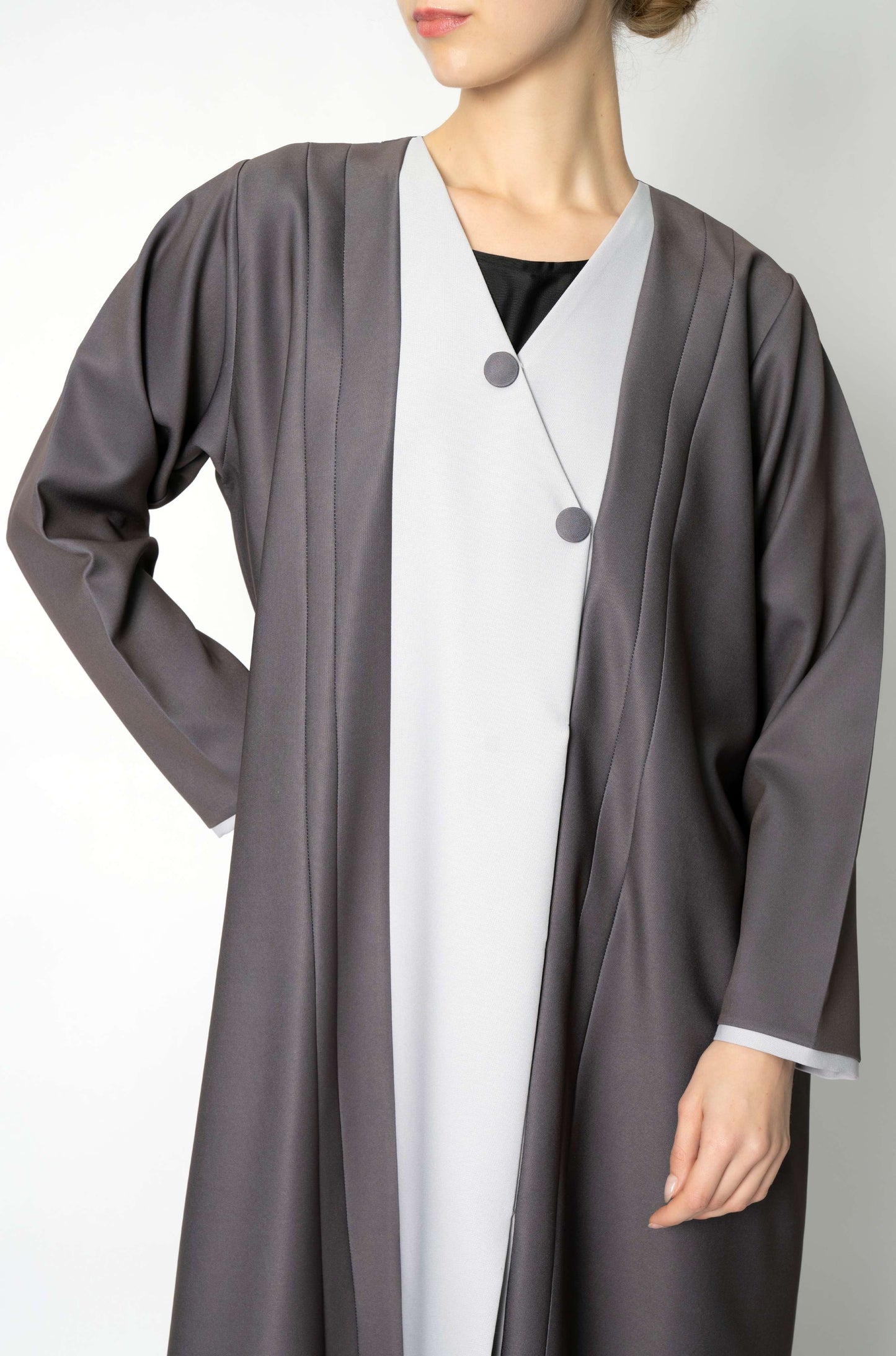 Elegant Abaya with Pleated Button Details