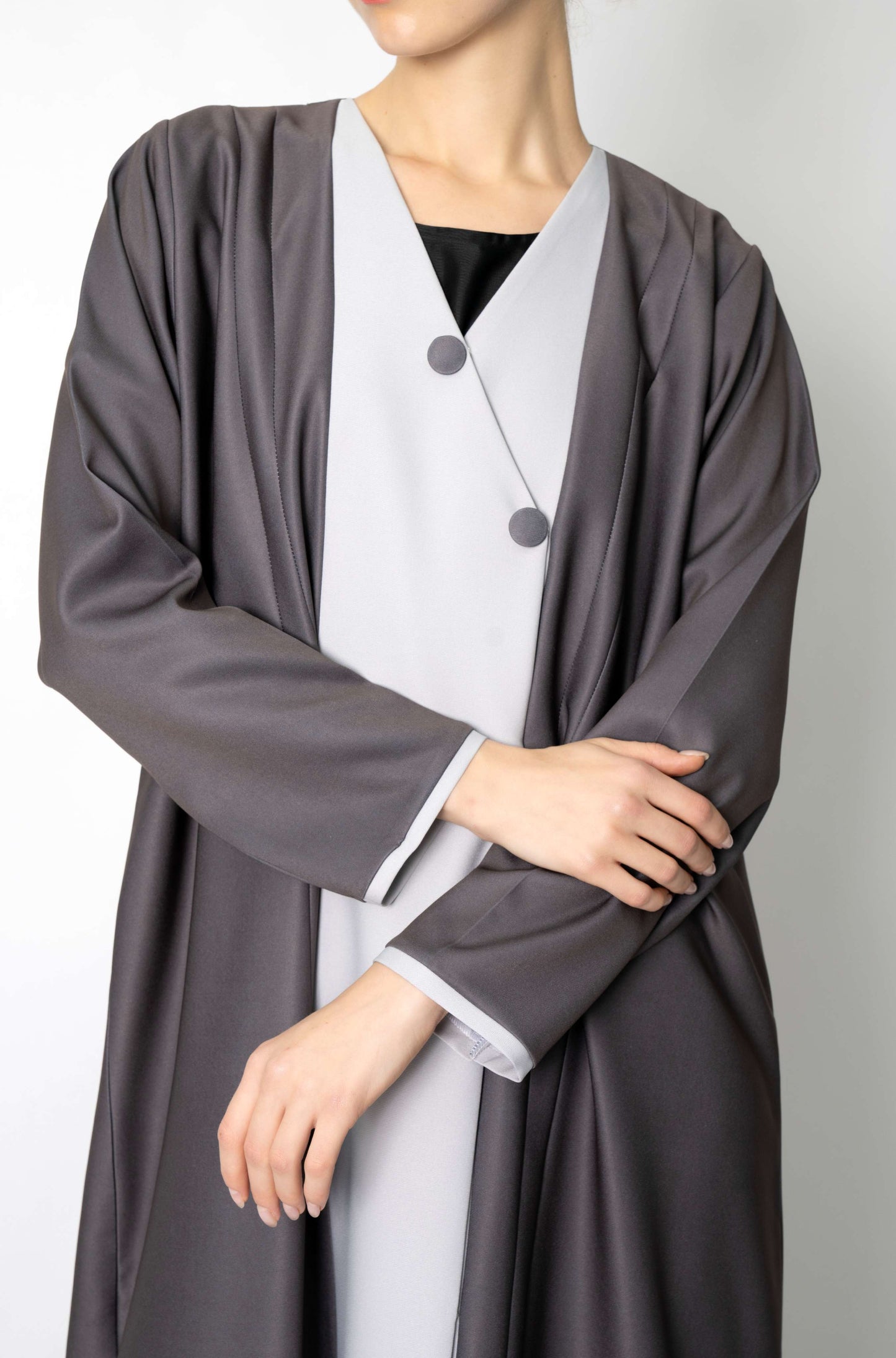 Elegant Abaya with Pleated Button Details