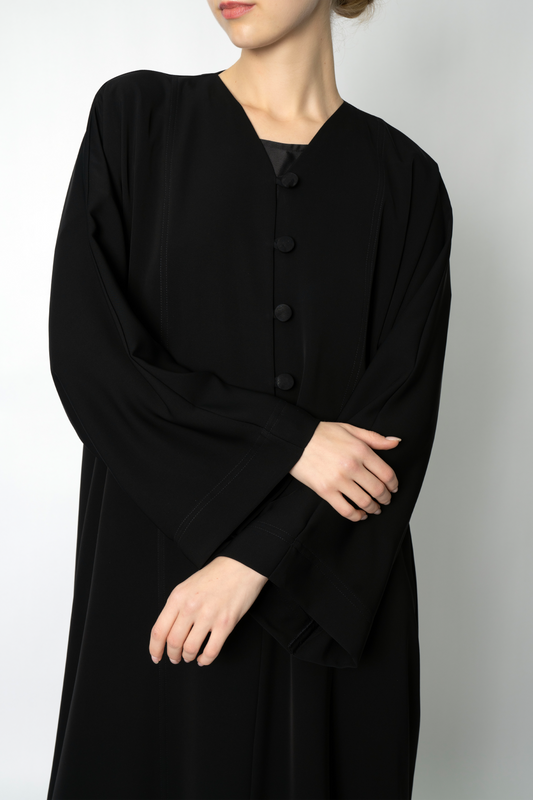 Black Button Flowy Abaya