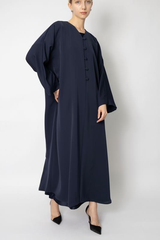 Blue Button Flowy Abaya