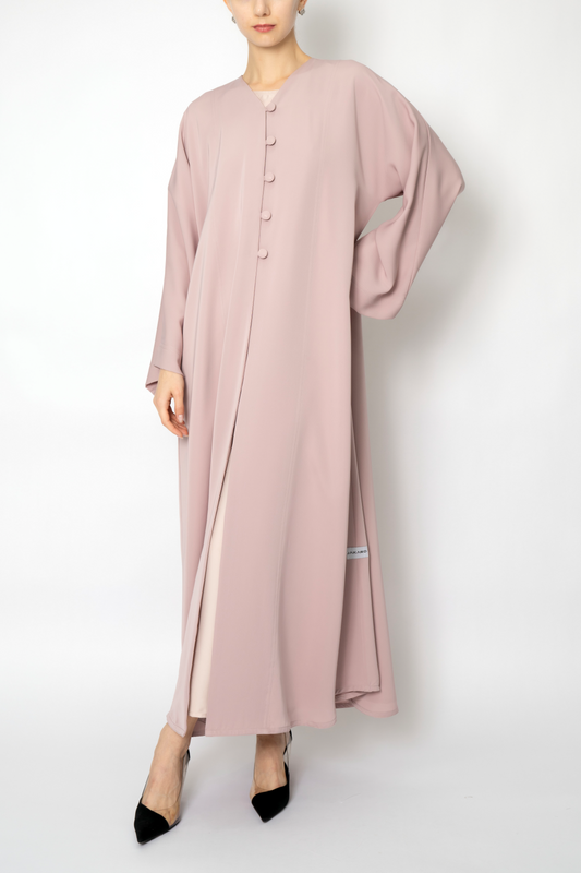 Pink Button Flowy Abaya