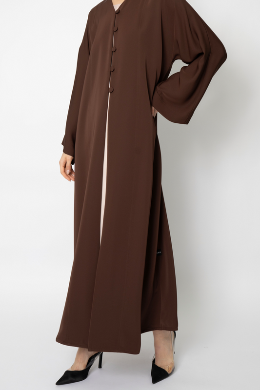 Brown Button Flowy Abaya